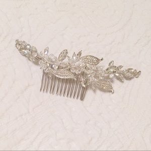 Silver Hair Piece w/ Crystals, Rhinestones & Beads